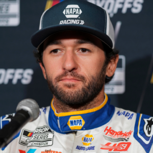 Chase Elliott speaks to media members during the NASCAR Playoffs Media Day at the Charlotte Convention Center.