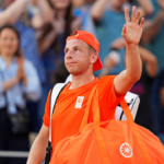Tallon Griekspoor (NED) waves to the crowd after playing against Carlos Alcaraz (ESP) in the men’s tennis singles second round during the Paris 2024 Olympic Summer Games