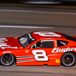 Former NASCAR Cup Series driver Dale Earnhardt Jr. drives the iconic #8 Budweiser Chevrolet at Florence Motor Speedway.