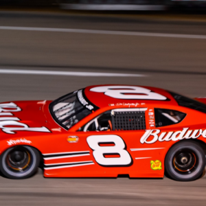 Former NASCAR Cup Series driver Dale Earnhardt Jr. drives the iconic #8 Budweiser Chevrolet at Florence Motor Speedway.