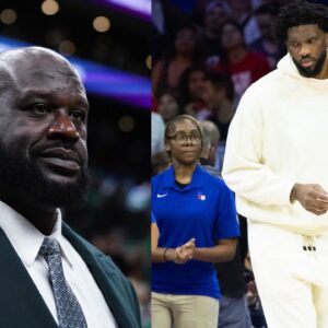 Shaquille O'Neal (L) and Joel Embiid (R)