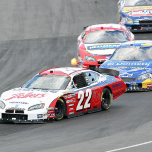 NASCAR Busch Series driver Patrick Carpentier (22) takes an early lead during the NAPA Auto Parts 200 at the Circuit Gilles Villeneuve in Montreal, QC. Carpentier finished in second place.