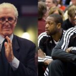 Pat Riley(L) and Dwyane Wade, LeBron James(R)