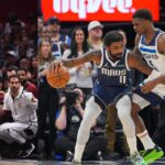 Kenrdick Perkins (L), Kyrie Irving and Anthony Edwards (R).