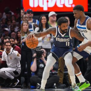 Kenrdick Perkins (L), Kyrie Irving and Anthony Edwards (R).