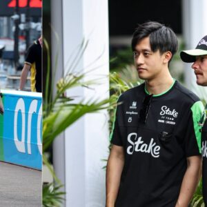 Ruth Buscombe(L), Zhou Guanyu(C), Valtteri Bottas(R)