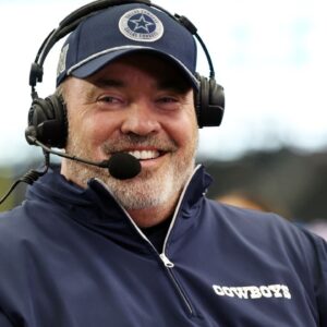 Dallas Cowboys head coach Mike McCarthy talks to the media before the game against the Los Angeles Chargers at AT&T Stadium.