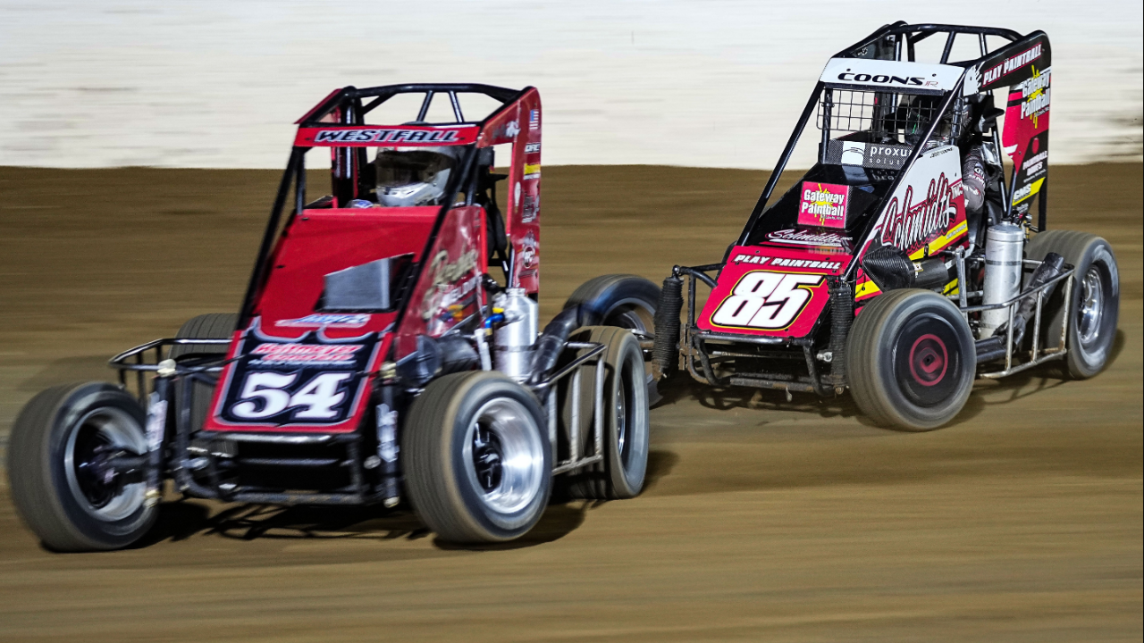 Steve Bordner driver Matt Westfall (54) Central Motorsports driver Jerry Coons Jr. (85) competes Thursday, Sept. 28, 2023, during qualifying for the NOS Energy Drink National Midget Championship Championship at the Indianapolis Motor Speedway. © Grace Hollars/IndyStar / USA TODAY NETWORK