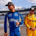 NASCAR Cup Series driver Todd Gilliland (38) and NASCAR Cup Series driver Michael McDowell (34) during practice and qualifying for the Cook Out 400 at Richmond Raceway.