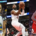 Steph Curry (L), Donovan Mitchell (C), and Michael Jordan (R)