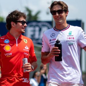 Charles Leclerc Scuderia Ferrari HP, 16 , George Russell Mercedes AMG Petronas Formula One Team, 63 at the drivers parade, ITA, Formula 1 World Championship, Grand Prix Emilia Romagna Imola