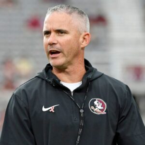 Florida State Seminoles head coach Mike Norvell reacts before the game against the Clemson Tigers at Doak S. Campbell Stadium. 