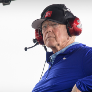NASCAR auto racing team owner and former professional football coach Joe Gibbs watches the Texas 250 NASCAR race at the Texas Motor Speedway.
