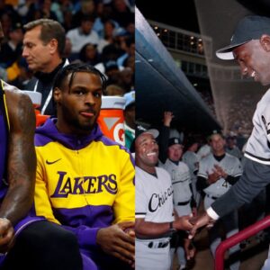 LeBron James, Bronny James and Michael Jordan during his time with the Birmingham Barons