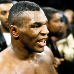Mike Tyson reacts after defeating Donovan Ruddock their WBC heavyweight heavyweight fight at The Mirage. Tyson defeated Ruddock by TKO in round 7.