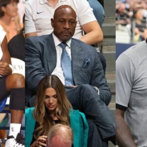 Michael Jordan (L), Alonzo Mourning (C), Shaquille O'Neal