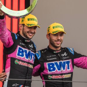 Autodromo Jose Carlos Pace, Sao Paulo, Brazil. 3.November.2024; Pierre Gasly and Esteban Ocon of BWT Alpine F1 Team on the podium during Formula One Brazil Grand Prix
