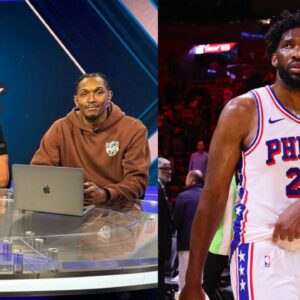 Chandler Parsons and Lou Williams (L) and Joel Embiid (R)