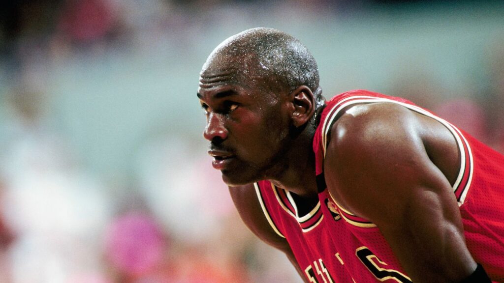 Chicago Bulls guard Michael Jordan (23) against the Portland Trail Blazers during the 1992 season at Memorial Coliseum