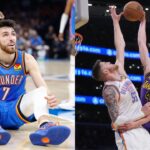 Chat Holmgren(L) and Isaiah Hartenstein, Dalton Knecht(R)