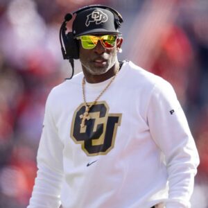 Colorado Buffalos head coach Deion Sanders against the Arizona Wildcats at Arizona Stadium.