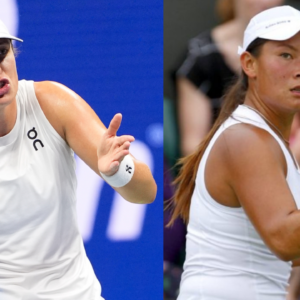 Iga Swiatek (L) and Tara Moore (R)