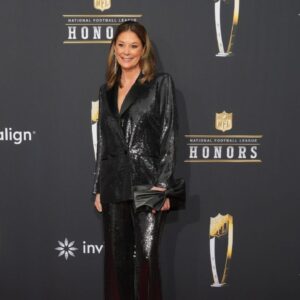 Randi Mahomes on the red carpet before the NFL Honors show at Resorts World Theatre.