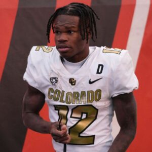 Buffaloes cornerback Travis Hunter (12) after the game with Colorado Buffaloes and Utah Utes held at Rice-Eccles Stadium in Salt Lake Ut.
