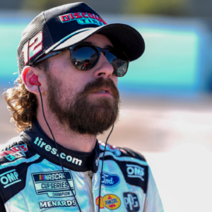 NASCAR Cup Series driver Ryan Blaney (12) watches the pole numbers during cup qualifying at Martinsville Speedway.