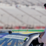 Xfinity Series driver Shane Van Gisbergen (97) awaits his turn along pit road at Atlanta Motor Speedway.