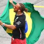 Lewis Hamilton waving the Brazilian flag at Interlagos, Sao Paolo, Brazil