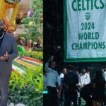 Kendrick Perkins (L) and Celtics Banner Night (R)