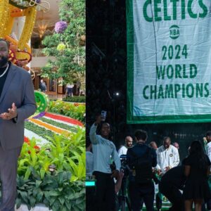 Kendrick Perkins (L) and Celtics Banner Night (R)