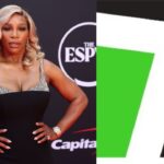 Serena Williams (L) poses at ESPY Awards 2024 and Tennis Channel logo (R)