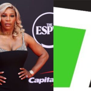 Serena Williams (L) poses at ESPY Awards 2024 and Tennis Channel logo (R)