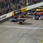 Sprint Cup Series driver Jeff Gordon (24) leads the field at the start of the Federated Auto Parts 400 at Richmond International Raceway.