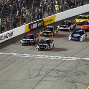 Sprint Cup Series driver Jeff Gordon (24) leads the field at the start of the Federated Auto Parts 400 at Richmond International Raceway.