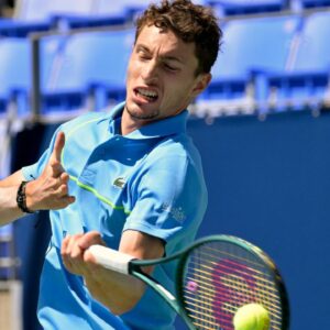 Ugo Humbert plays a shot during the Canadian Open 2024