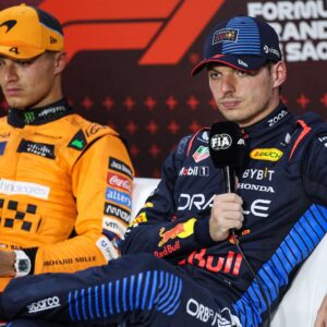 F1 Grand Prix of Brazil Max Verstappen of Red Bull Racing RB20 and Lando Norris of McLaren F1 Team MCL38 pose for a portrait during the Formula 1 Grand Prix of Brazil at Autodromo Jose Carlos Pace in Sao Paulo, Brazil, on October 31 to November 3, 2024