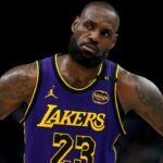 Los Angeles Lakers forward LeBron James (23) reacts during the second half against the Memphis Grizzlies at FedExForum.