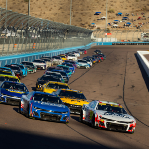 NASCAR Cup Series driver Kyle Larson (5) races alongside William Byron (24) during the NASCAR Cup Series Championship race at Phoenix Raceway.