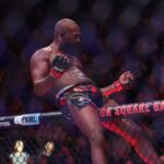 Jon Jones (red gloves) celebrates defeating Stipe Miocoic (blue gloves) in the heavyweight bout during UFC 309 at Madison Square Garden.