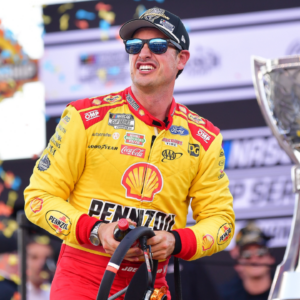 NASCAR Cup Series driver Joey Logano (22) celebrates his championship victory following the Cup Series championship race at Phoenix Raceway.