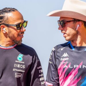 Lewis Hamilton (44) of United Kingdom and team Mercedes-AMG Petronas F1 Team and Pierre Gasly (10) of France and team BTW Alpine F1 Team talk during the drivers parade before the Formula 1 Pirelli United States Grand Prix