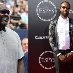 Shaquille O'Neal (L) and Baron Davis (R)