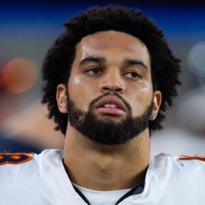 Chicago Bears quarterback Caleb Williams (18) reacts against the Arizona Cardinals in the first half at State Farm Stadium.
