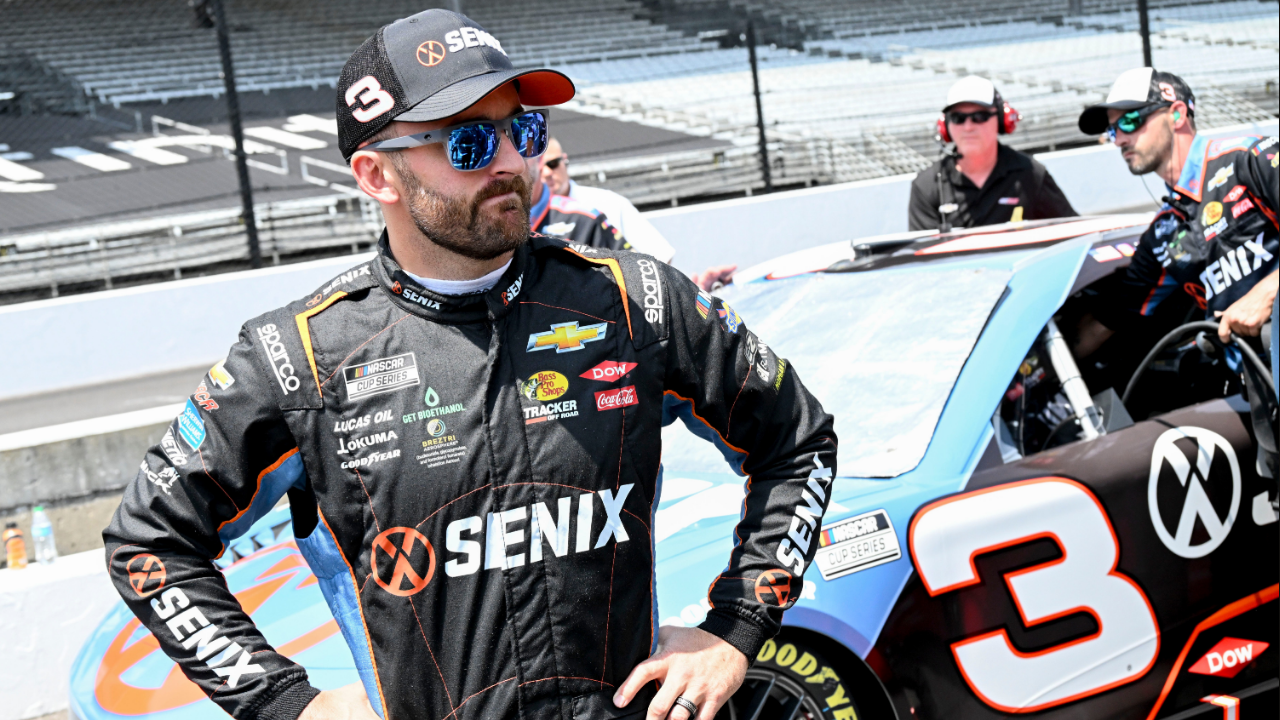 NASCAR Cup Series driver Austin Dillon (3) stands by his car during qualifying for the Brickyard 400, Saturday, July 20, 2024, at Indianapolis Motor Speedway.