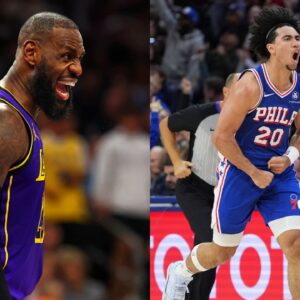 LeBron James (L) and Jared McCain(R)