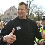 Retired NFL player Rob Gronkowski at the start of the 2024 Boston Marathon.