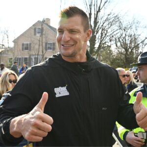 Retired NFL player Rob Gronkowski at the start of the 2024 Boston Marathon.